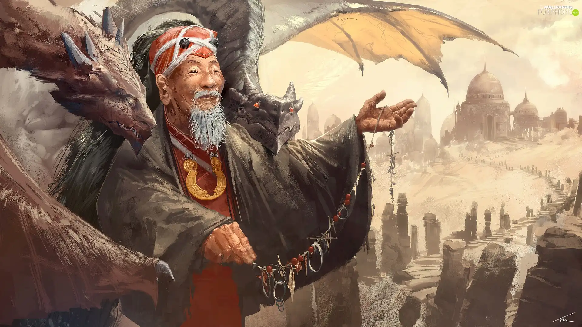Dragons, fantasy, a man