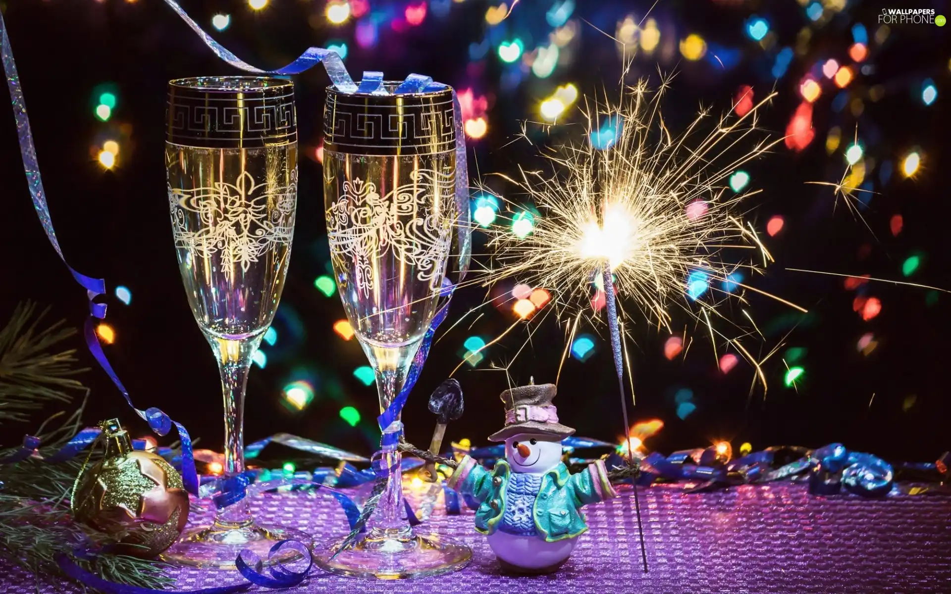 ornamentation, Champagne, glasses, composition, Sparklers, New Year