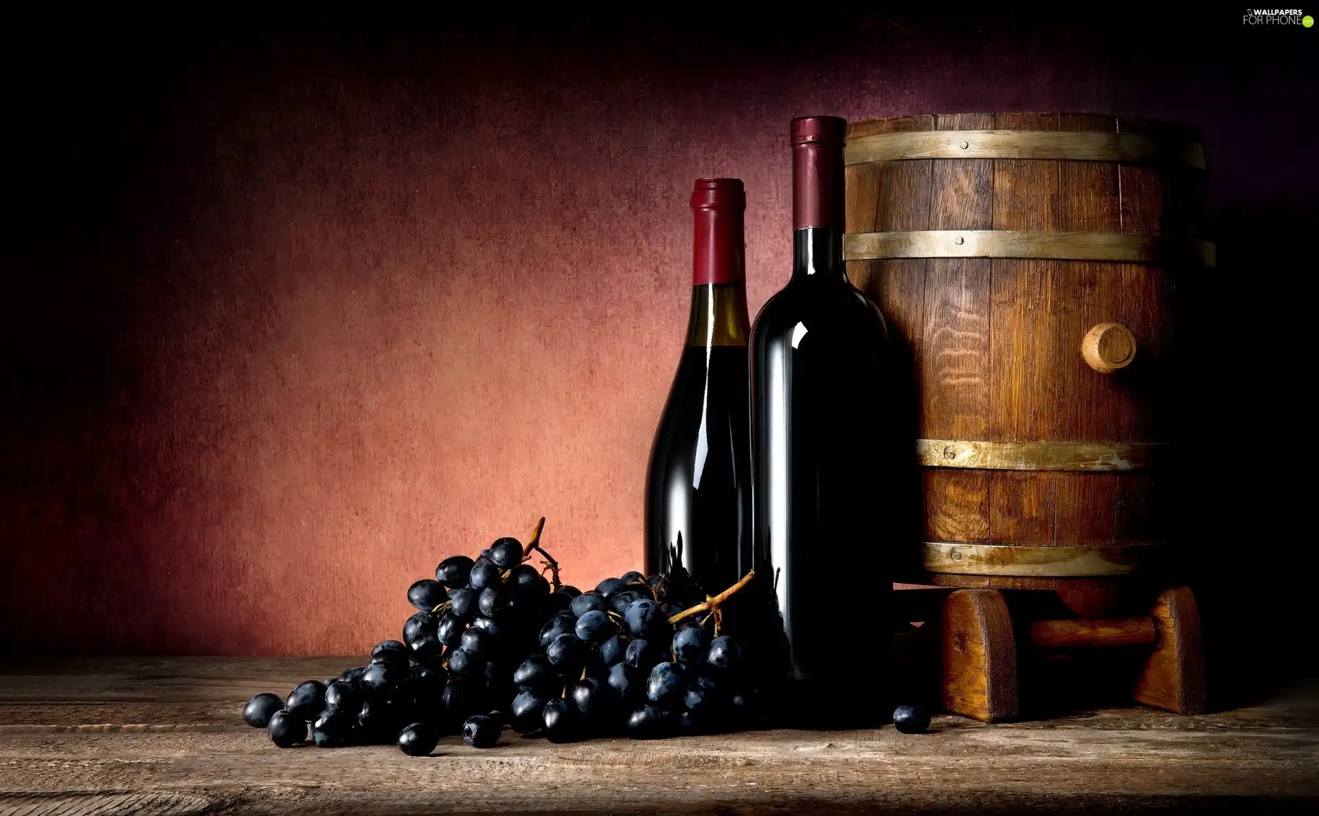 barrel, Bottles, Grapes, Wine