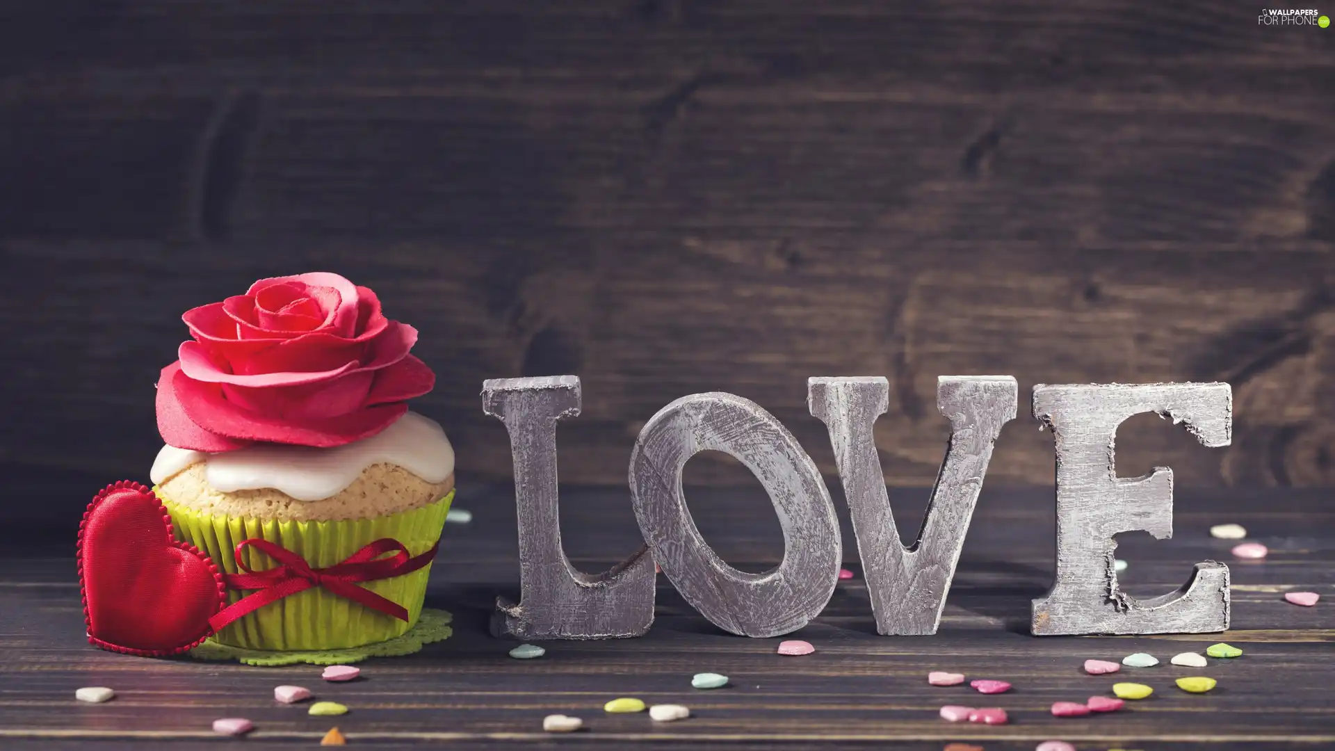 LOVE, wood, letters, Heart teddybear, cake, Valentine