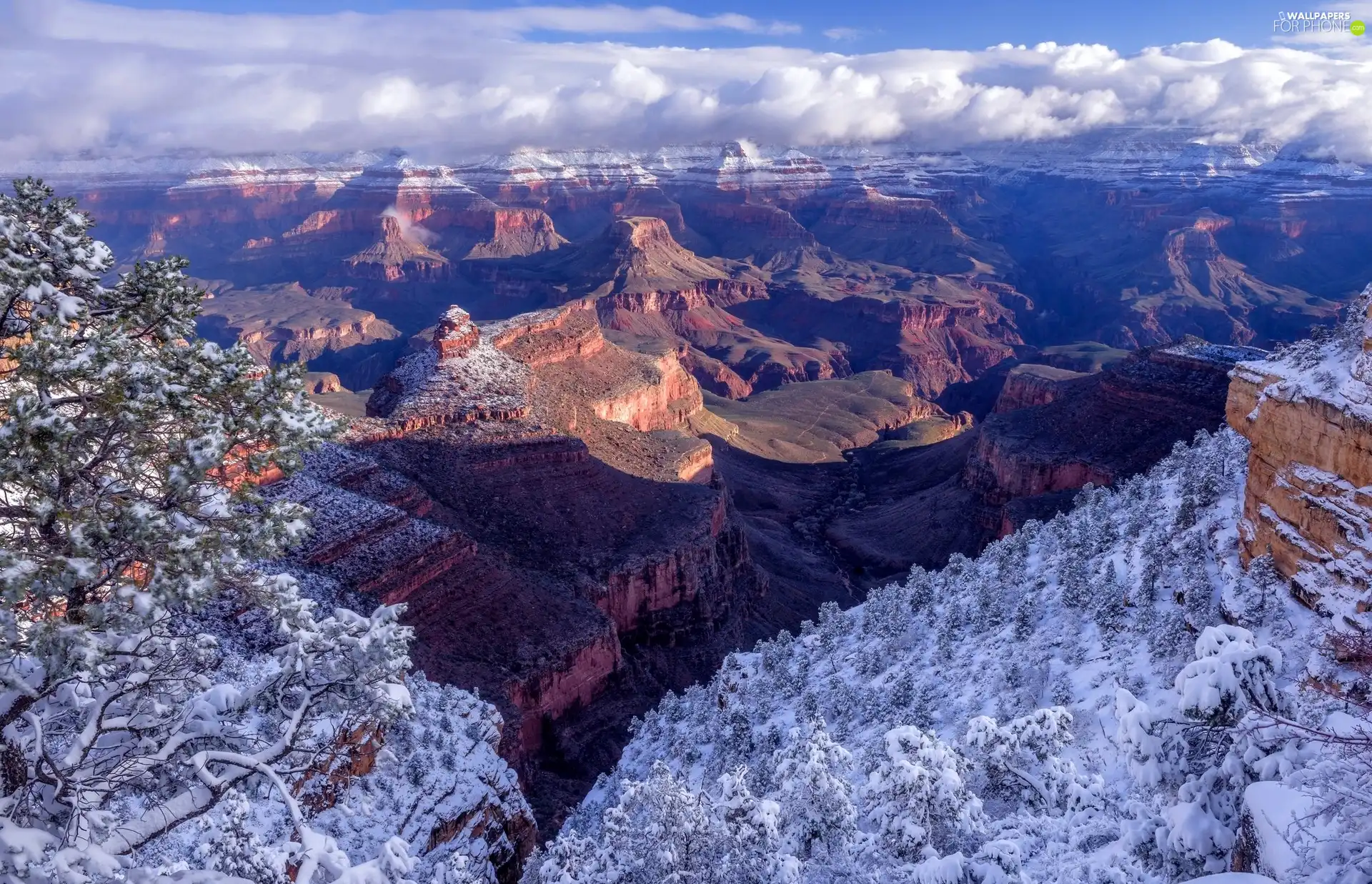 canyon, snow, State of Arizona, Grand Canyon National Park, The United States