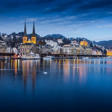 Switzerland, lake, Picture of Town, Lucerne