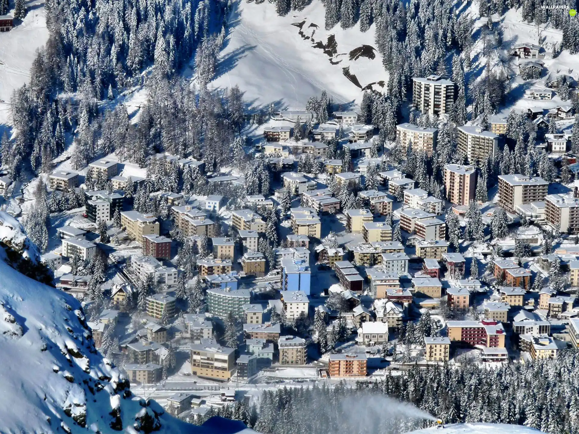 Alps, Switzerland, winter, Mountains, Town