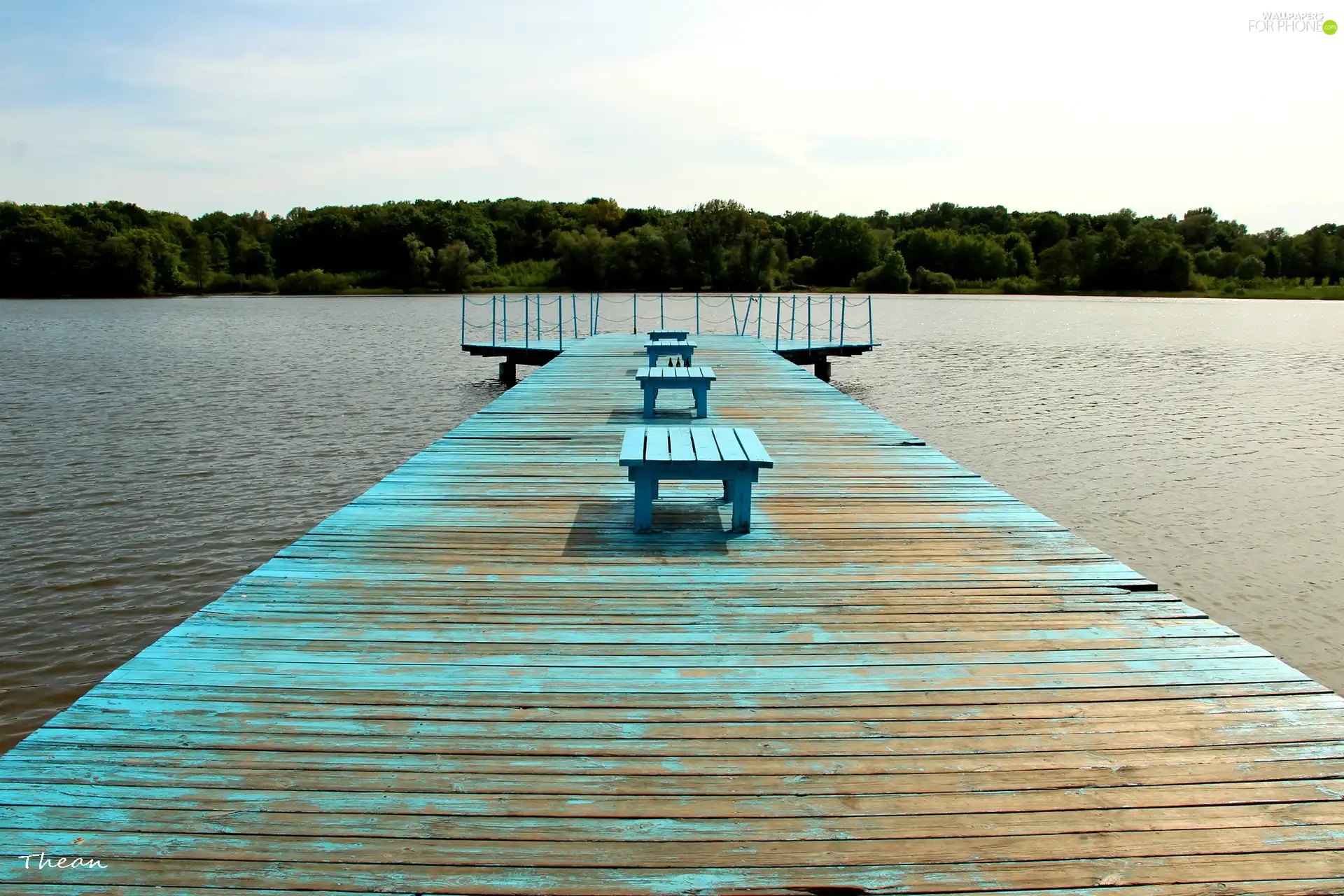 bench, Platform, lake