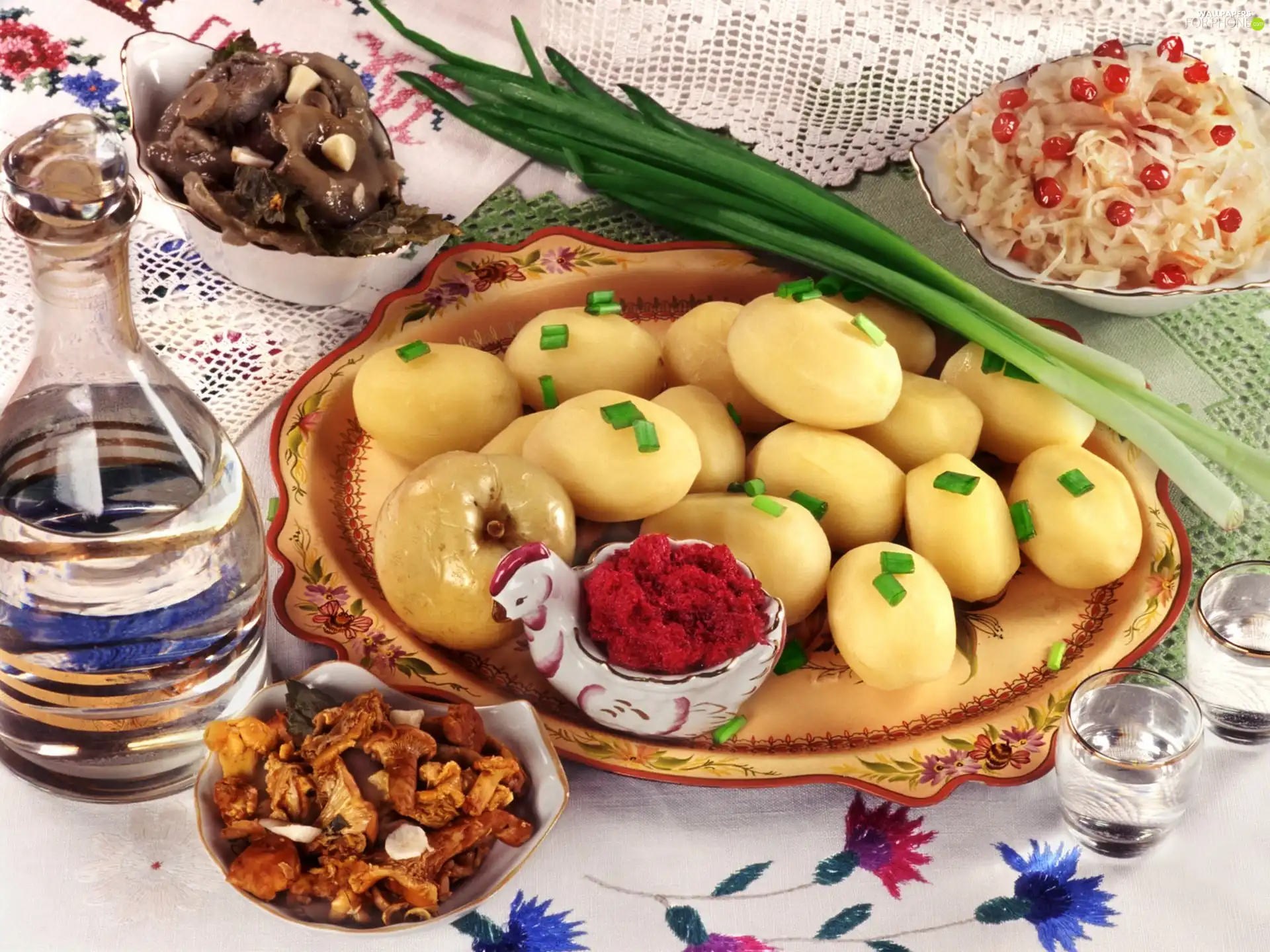 potatoes, Salads, chive, mushroom