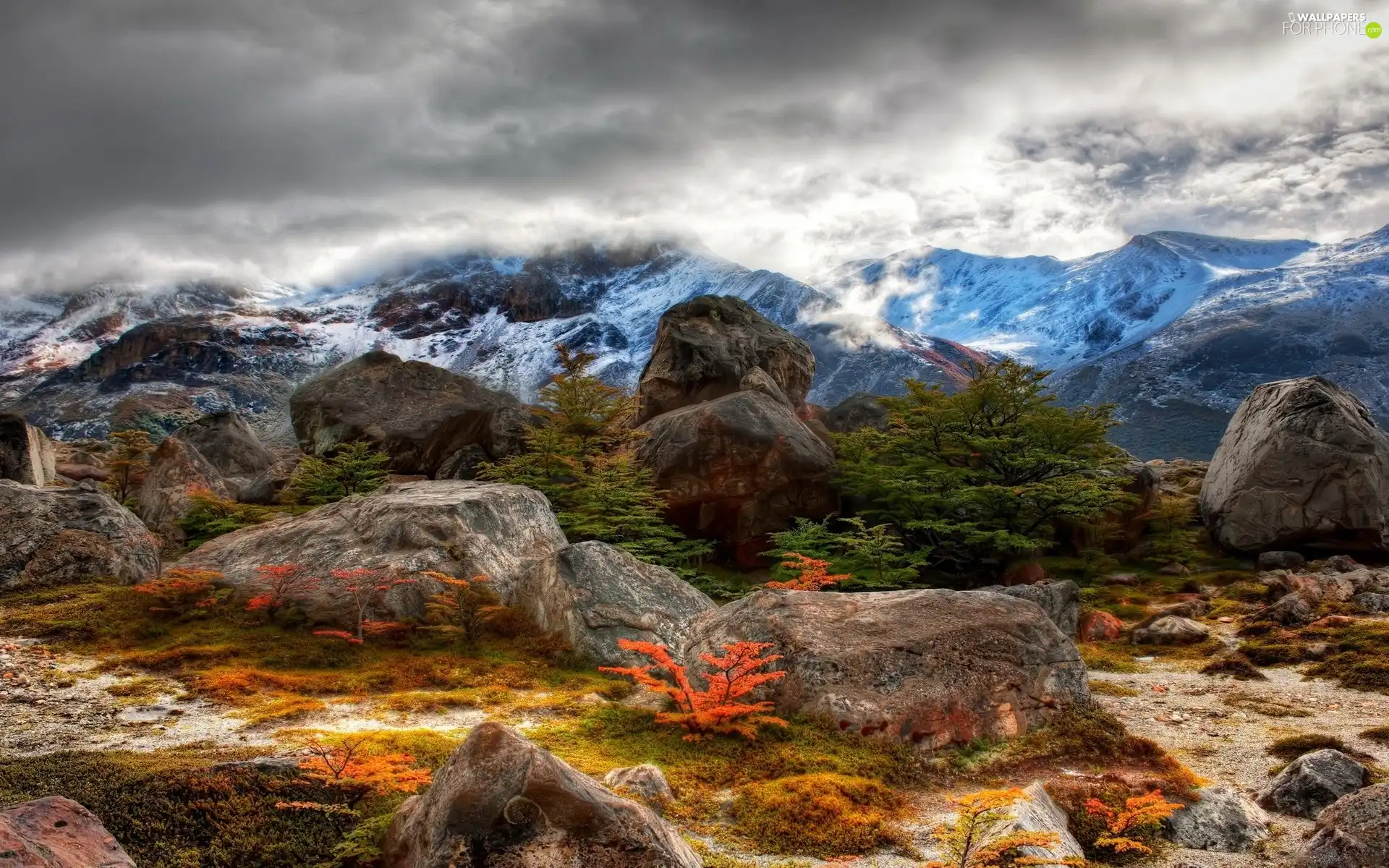 clouds, Mountains, rocks