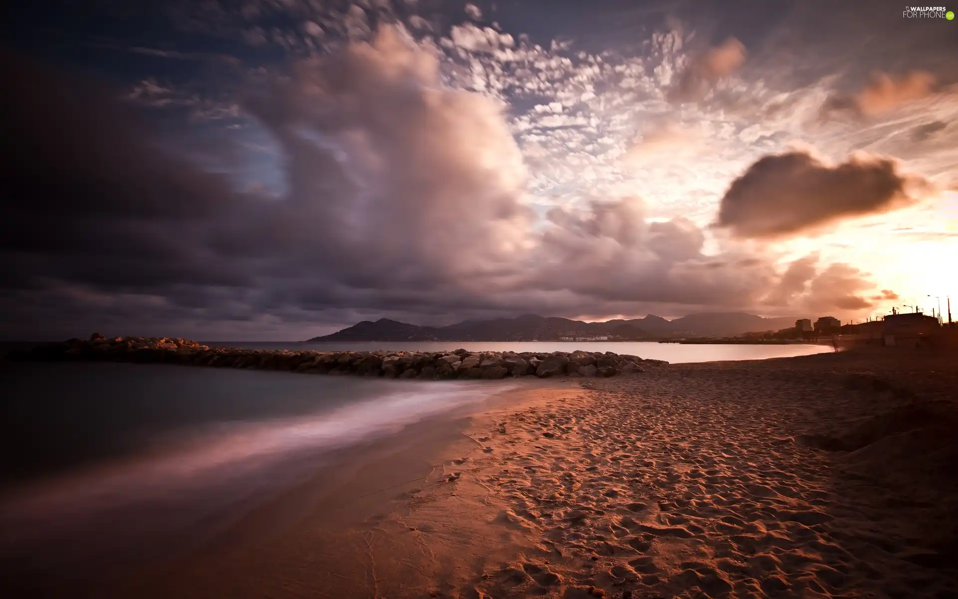 clouds, Sand, Beaches, sea, Coast