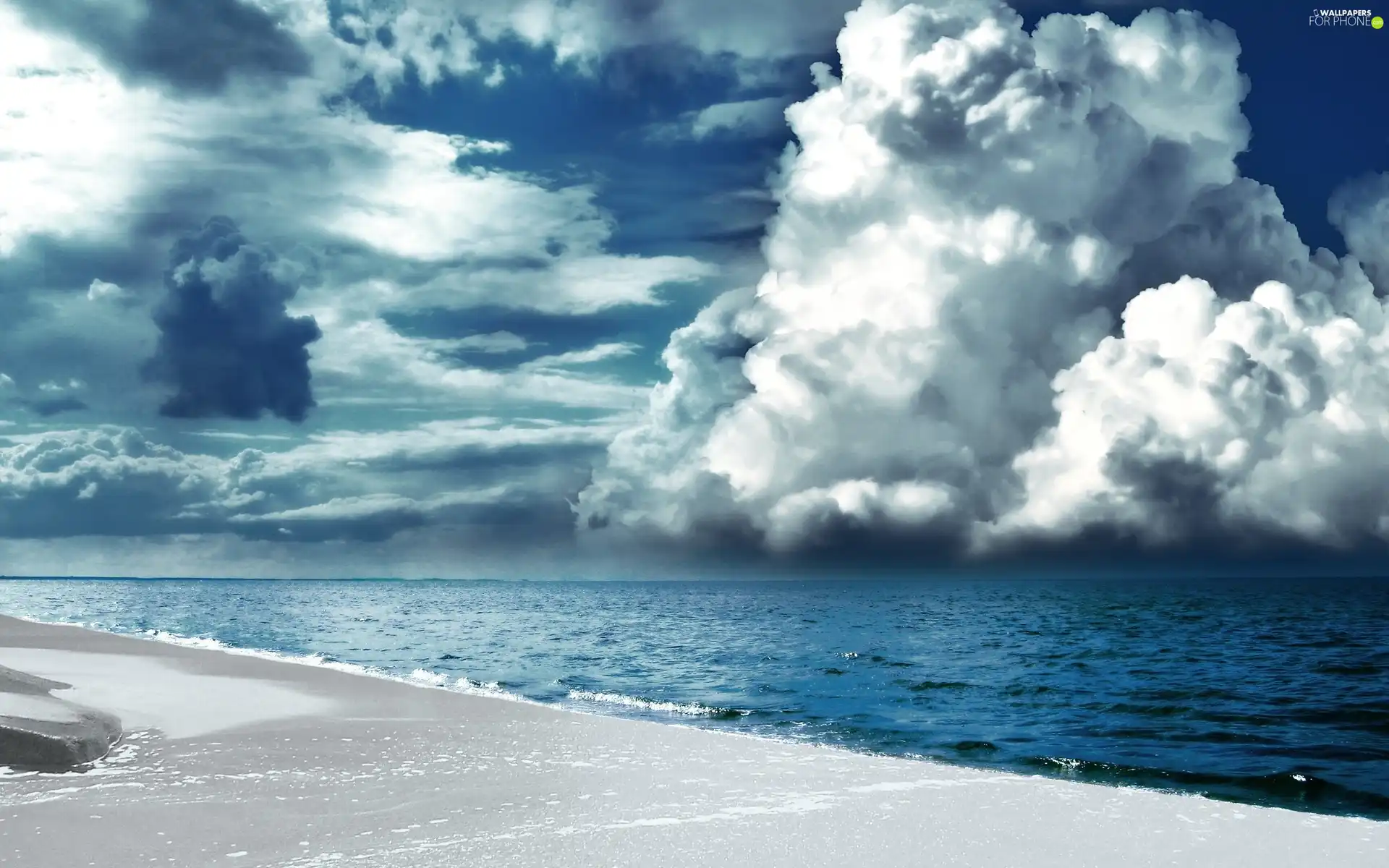 clouds, Beaches, sea