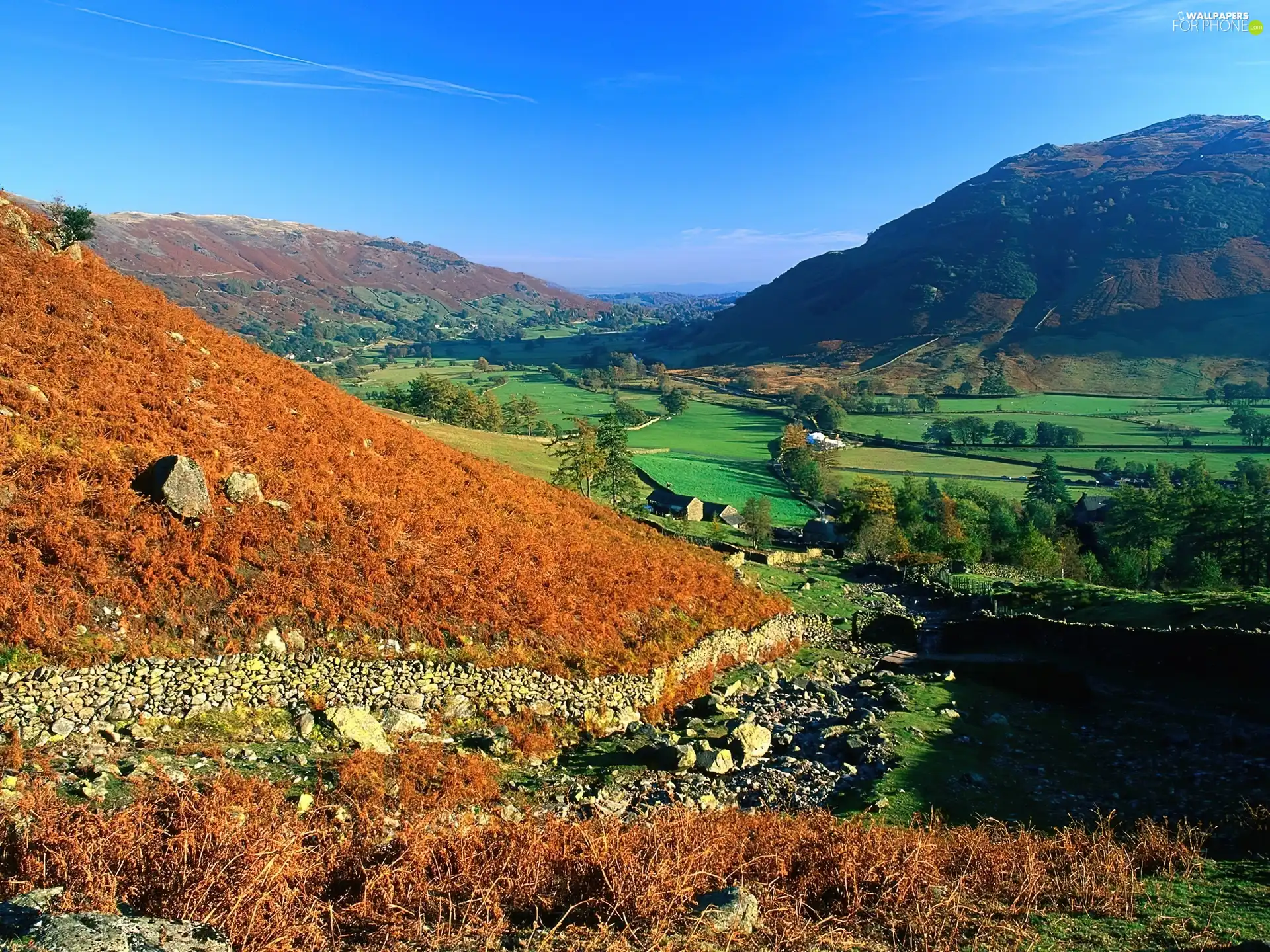 colors, Houses, England, Mountains, Cumbria