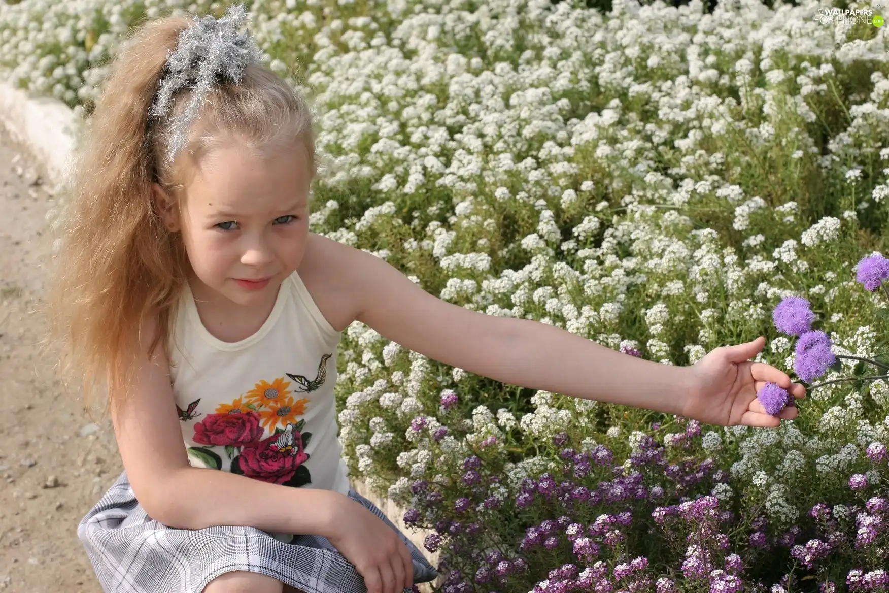 girl, Flowers