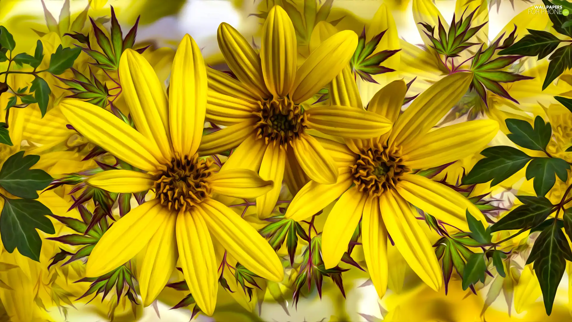 Yellow, Leaf, graphics, Flowers