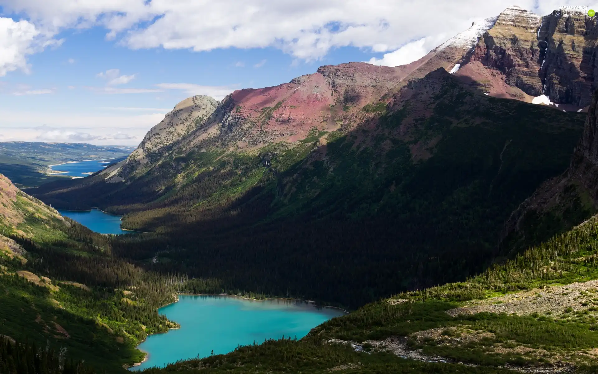 lakes, Mountains, woods