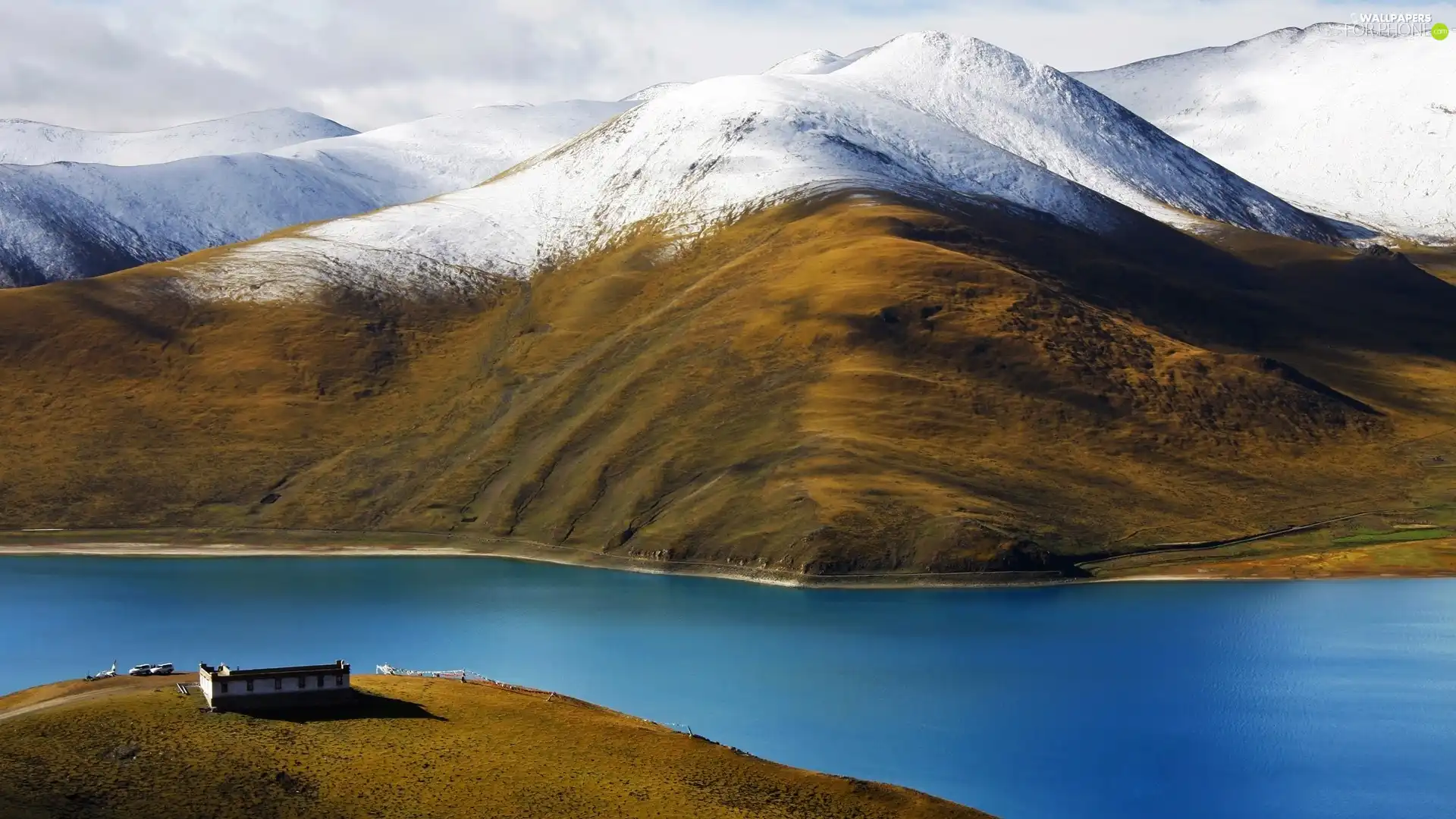 River, Snowy, peaks, Mountains