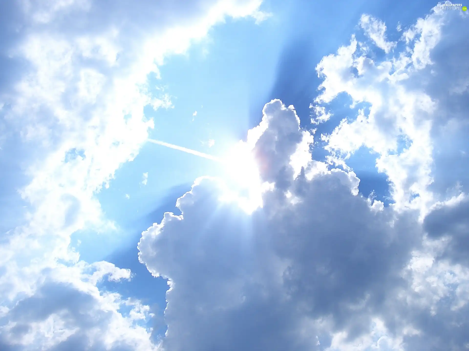 clouds, sun, rays, Sky