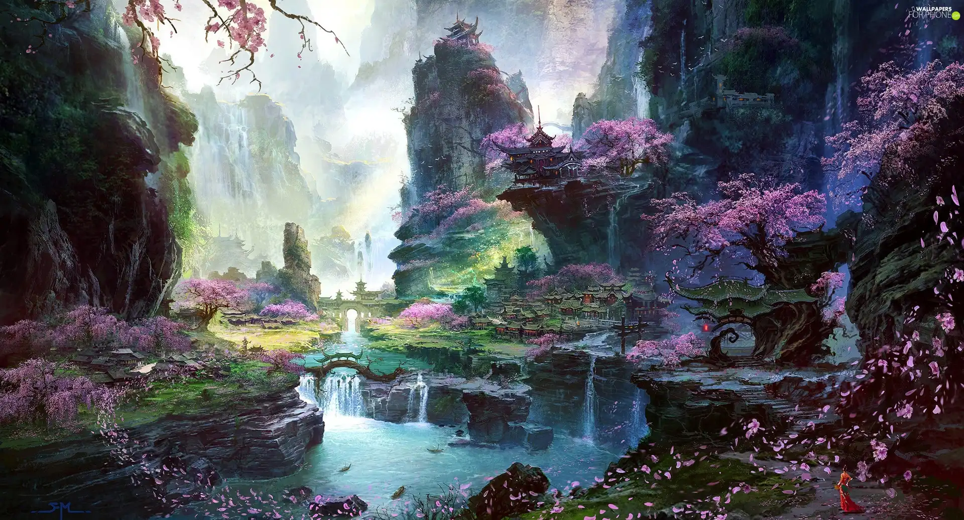 graphics, Mountains, River, fantasy