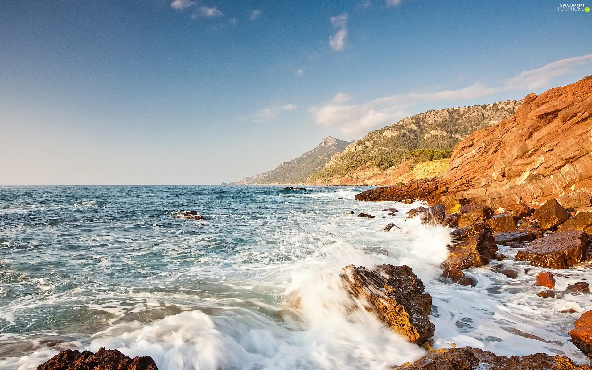 rocks, sea, Waves