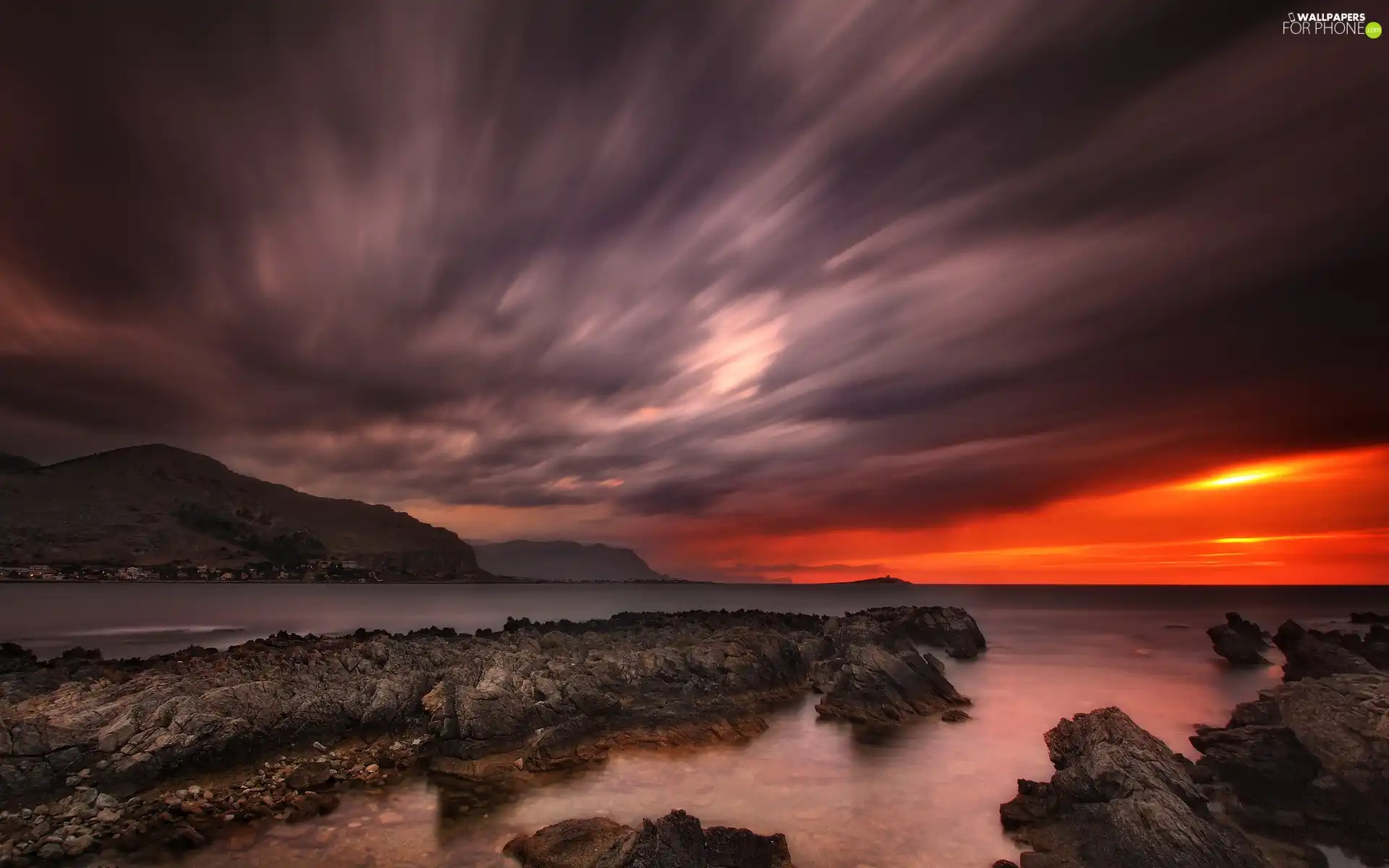 west, sea, rocks, sun