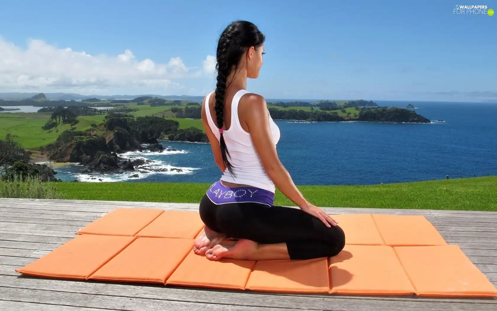 girl, Mountains, sea, yoga