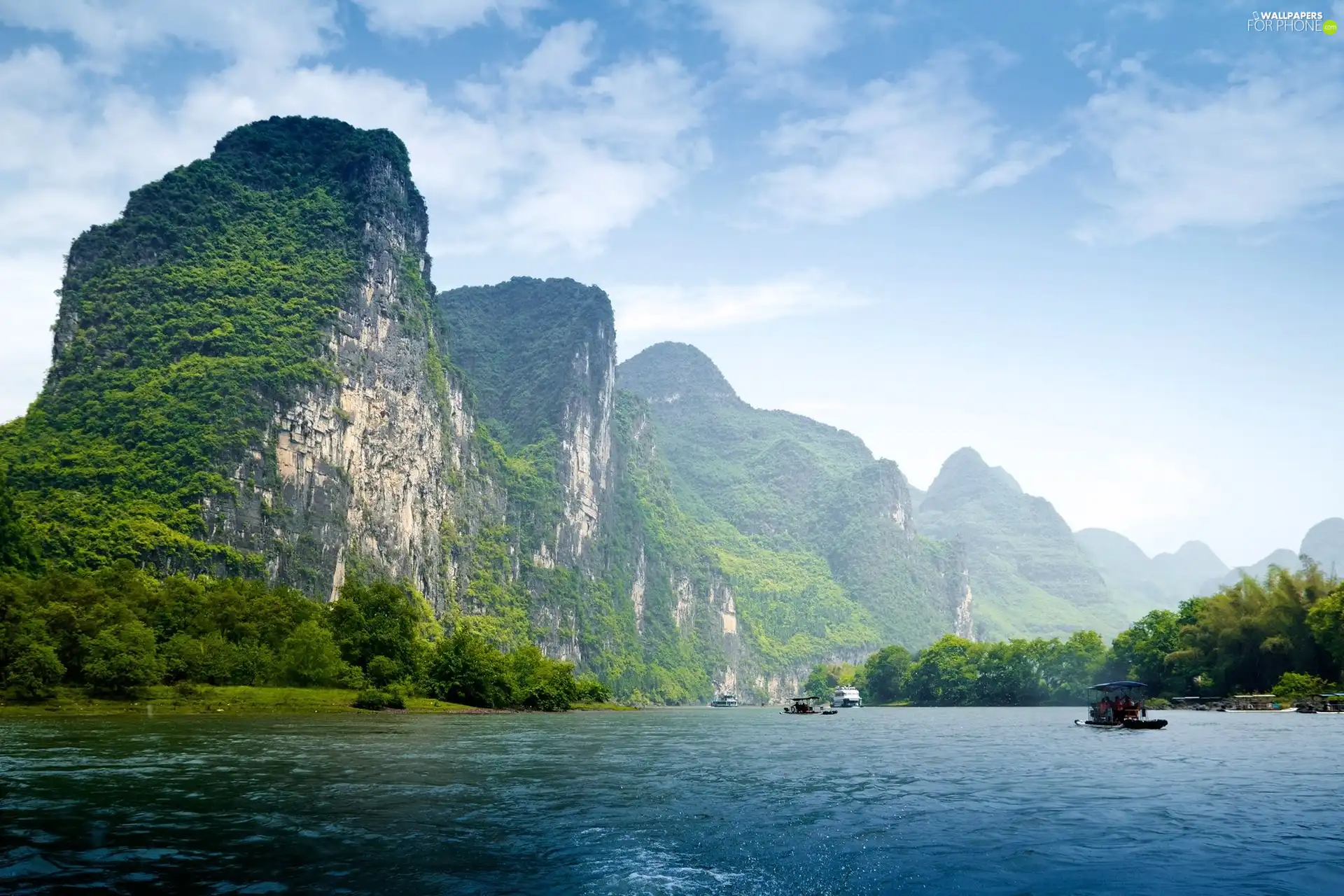 Sky, rocks, River