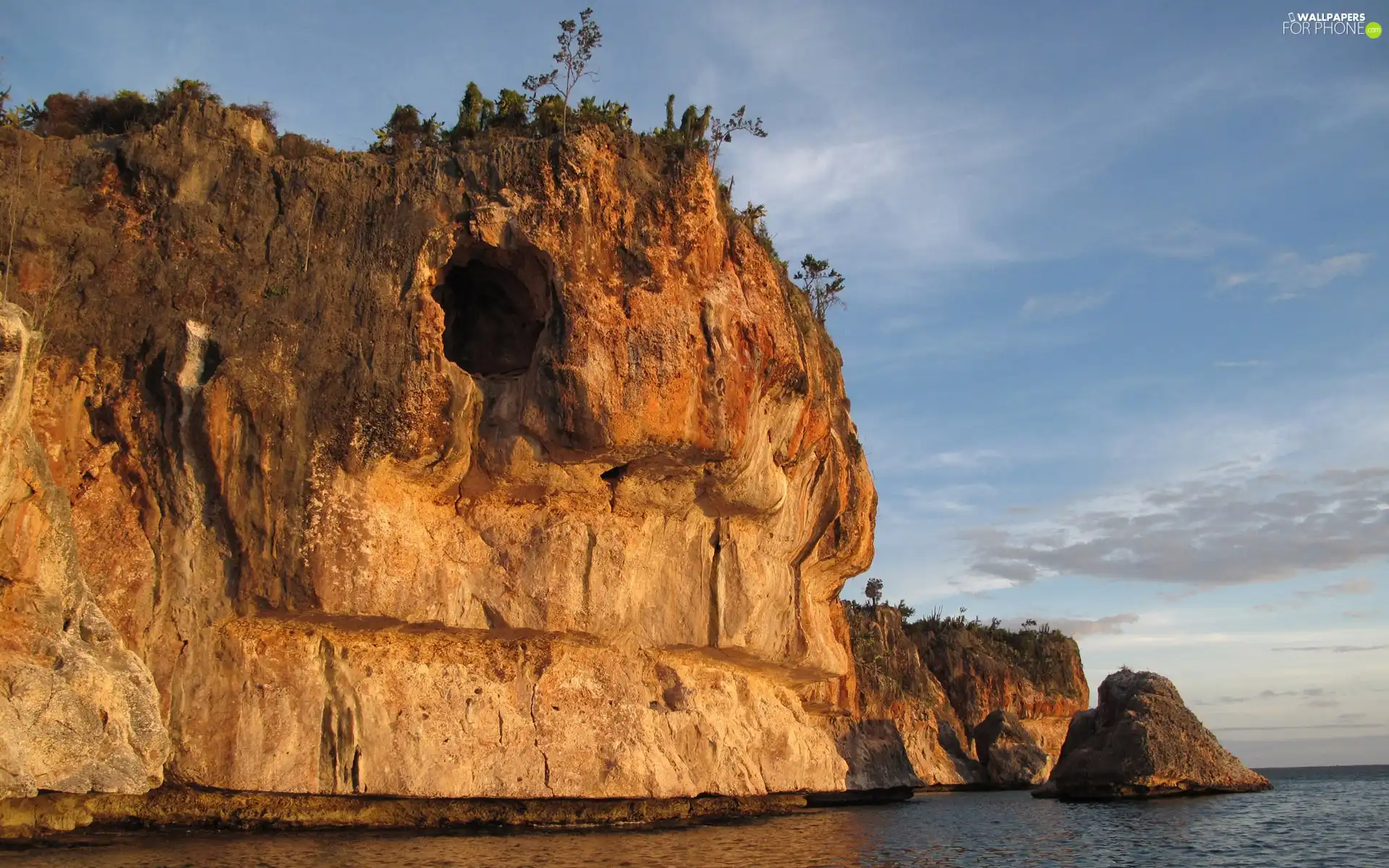 sea, cave, Sky, rocks