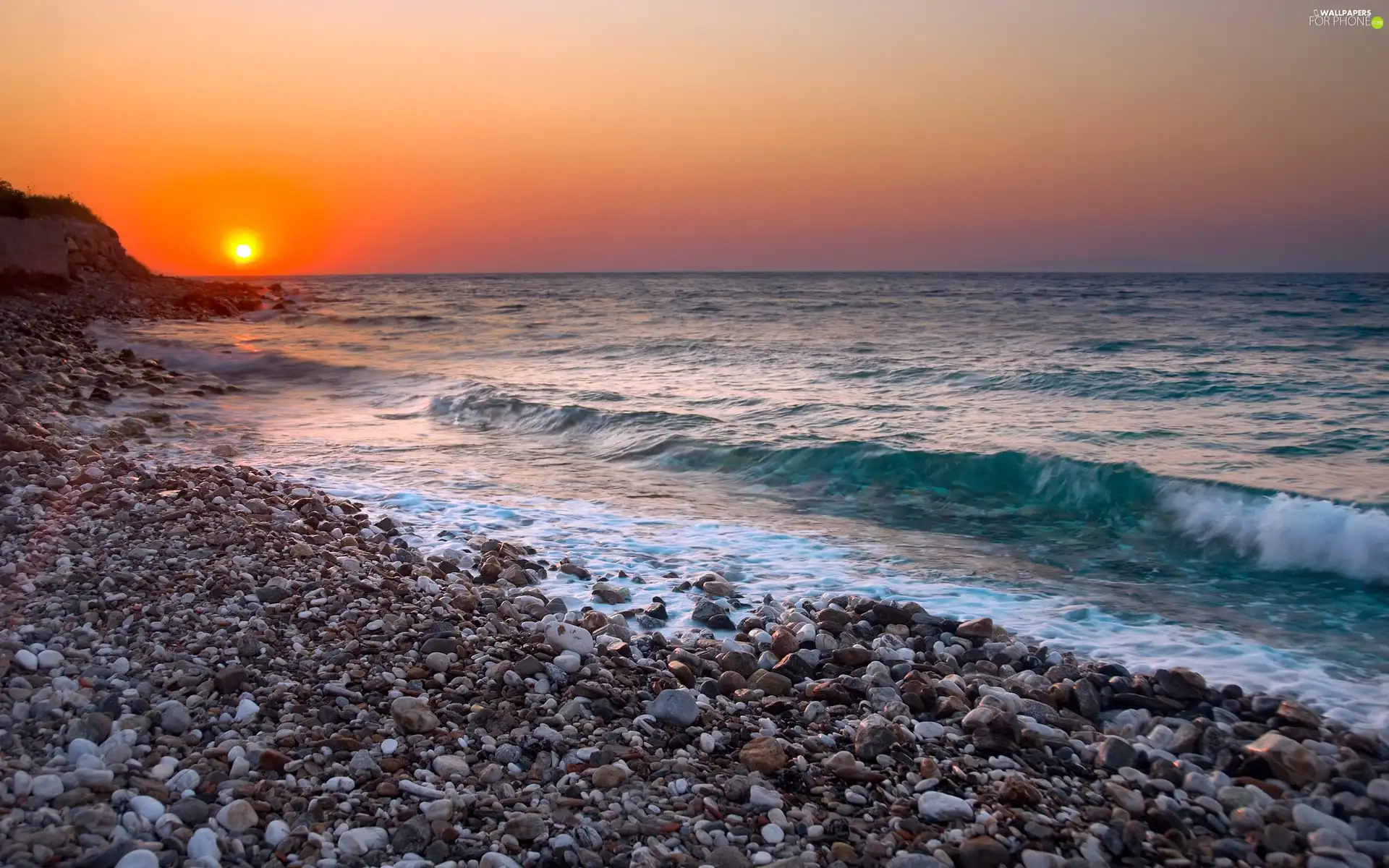 sea, west, sun, Stones