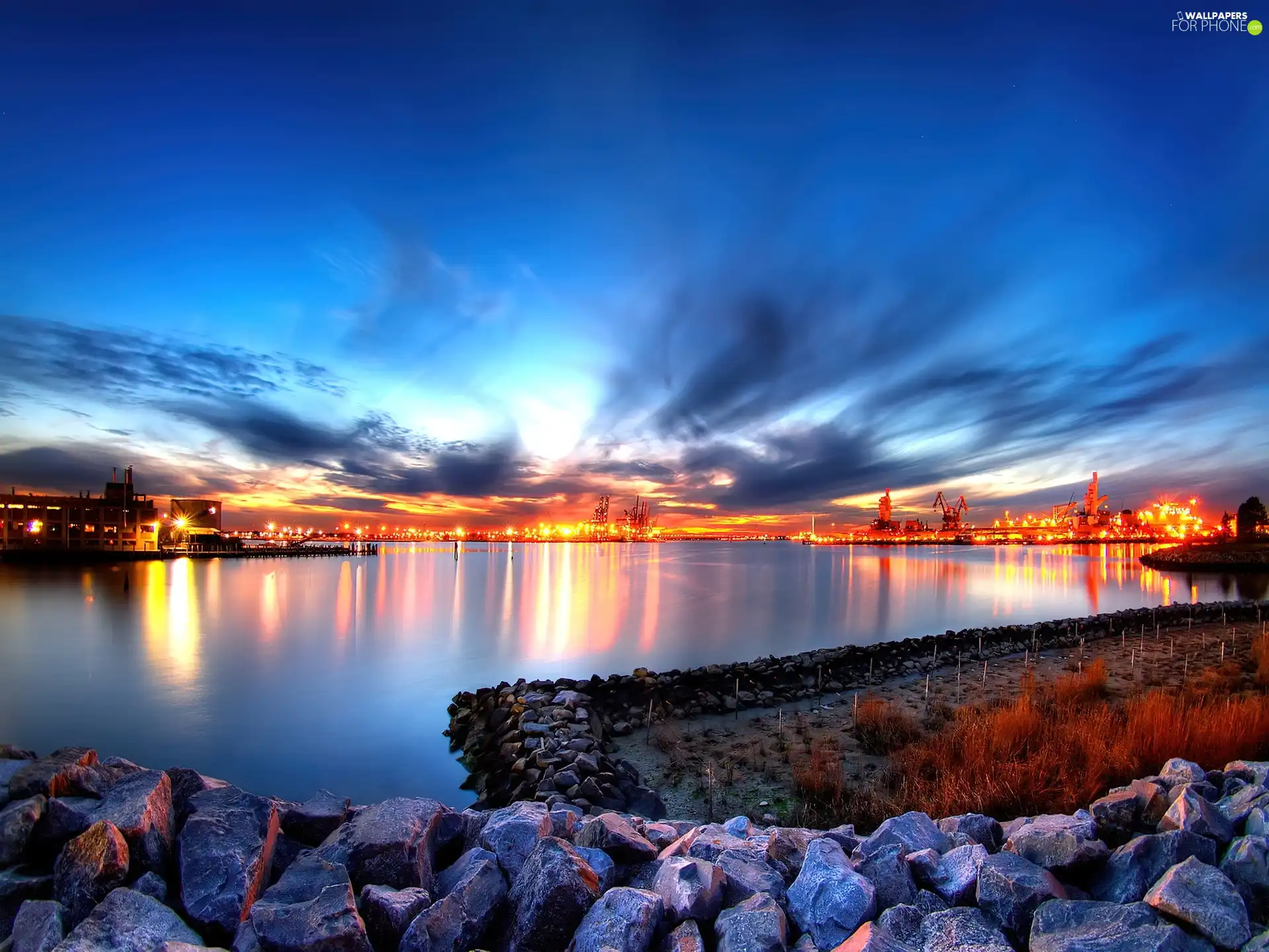 River, light, View, Town