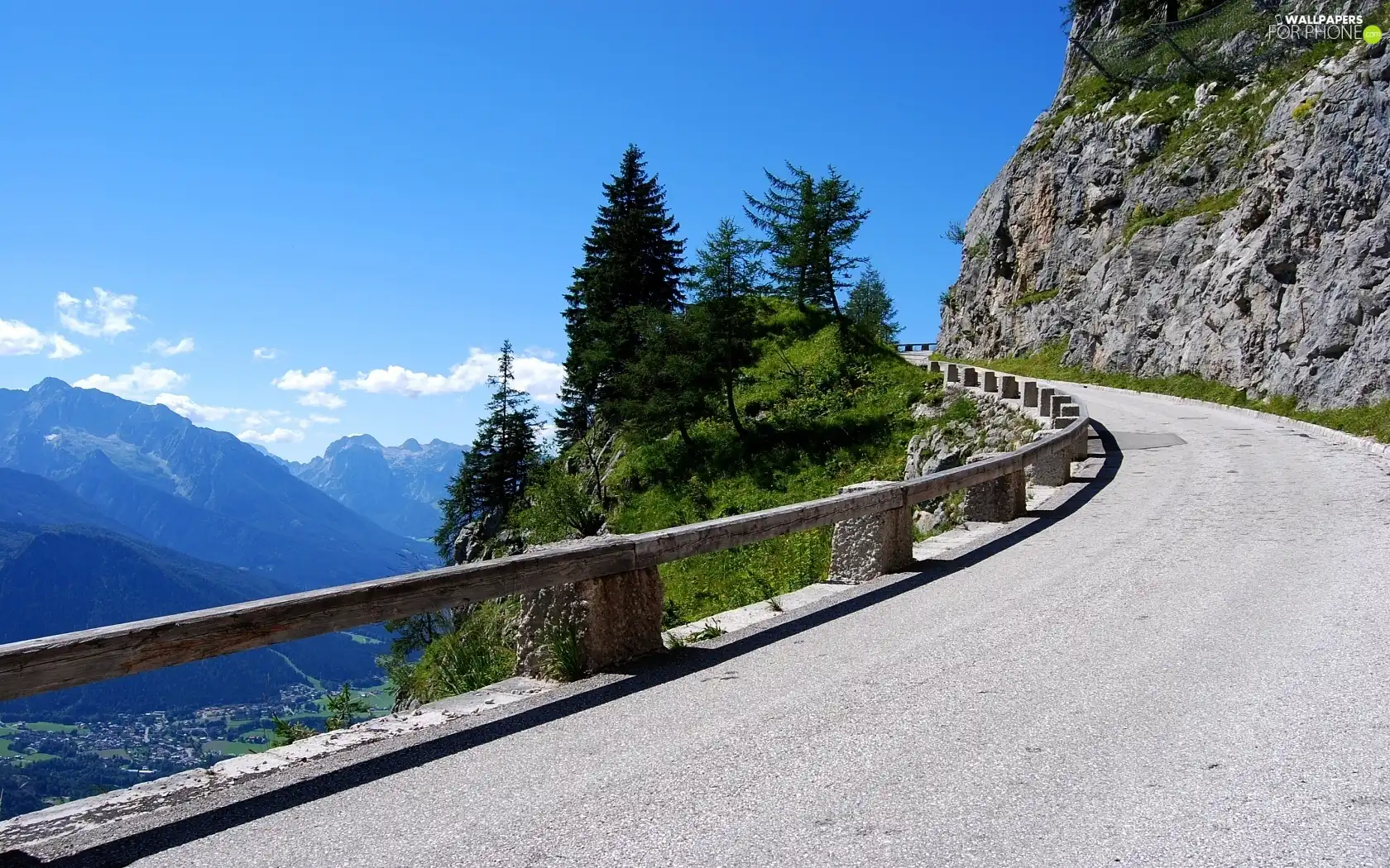 Way, Mountains, viewes, height, trees, rocks