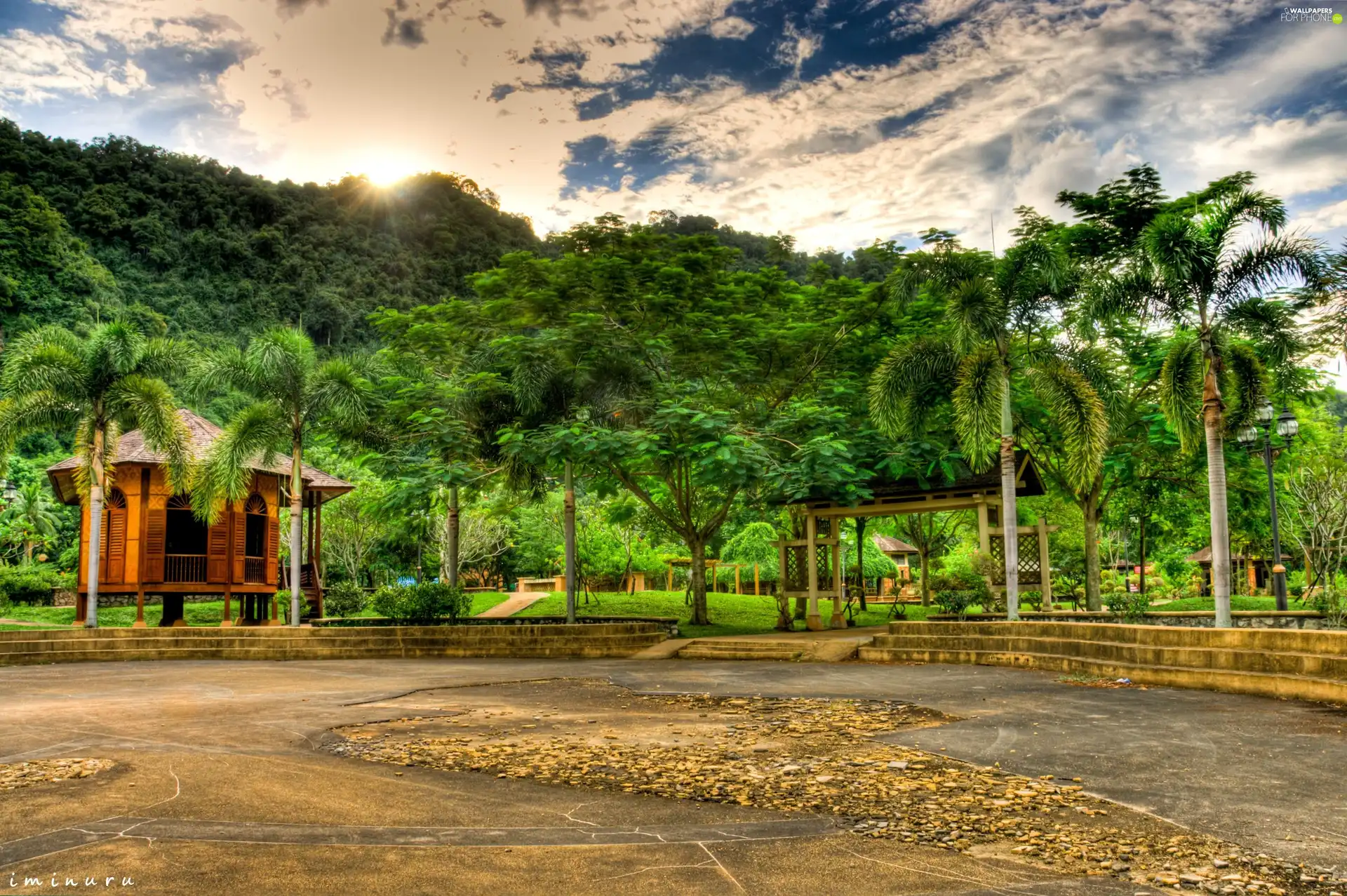 viewes, square, gazebos, trees, Park