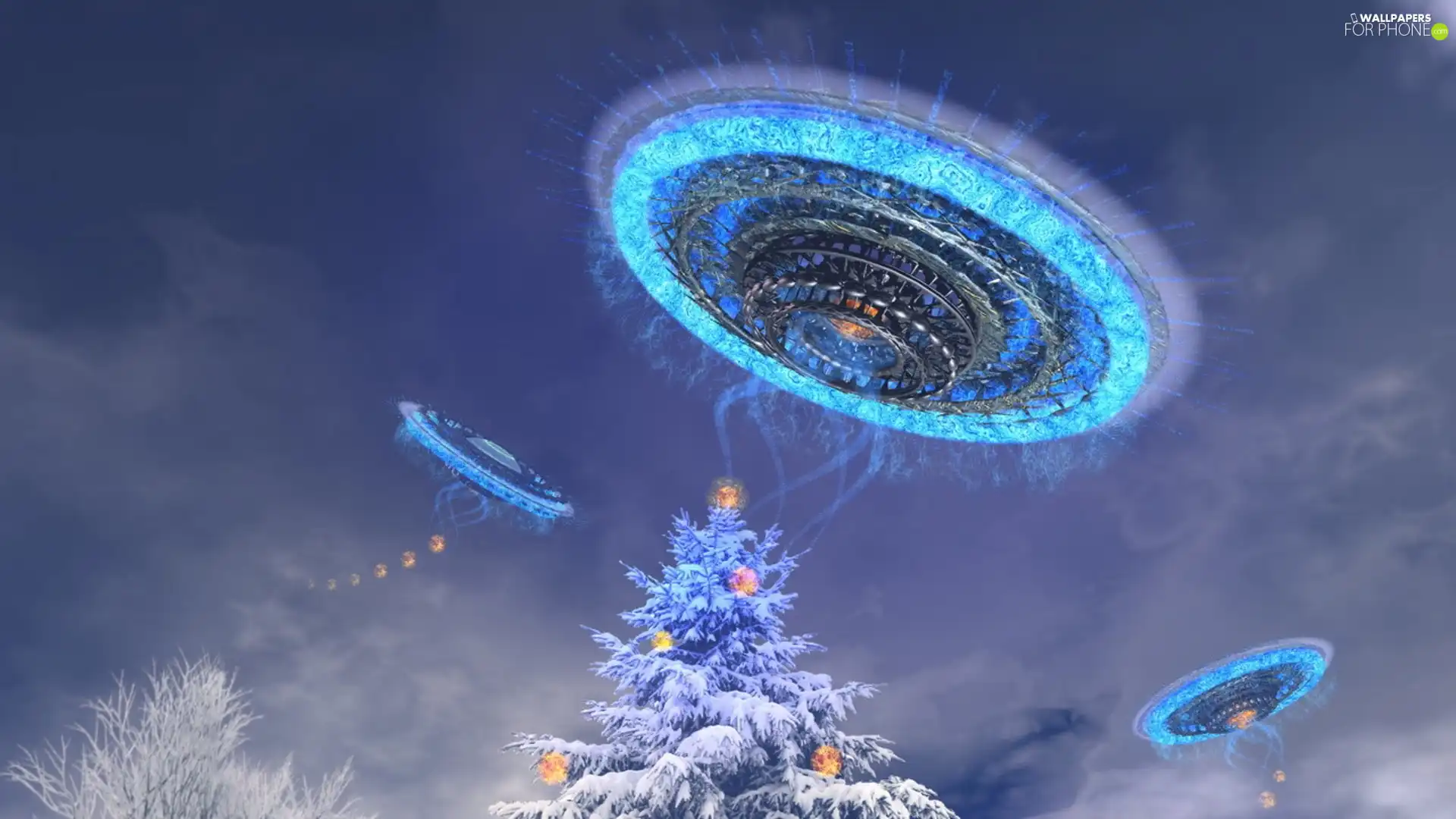 ufo, christmas tree, winter