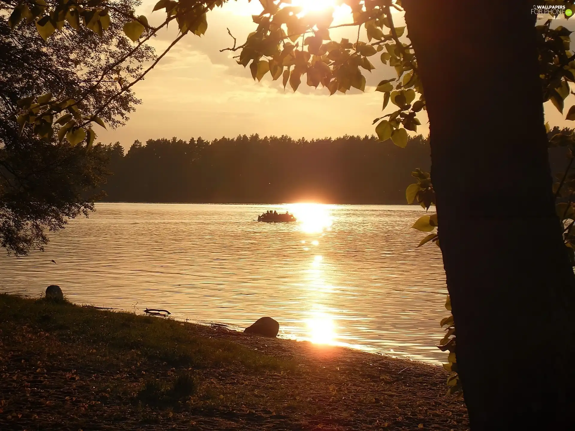 west, lake, woods, sun